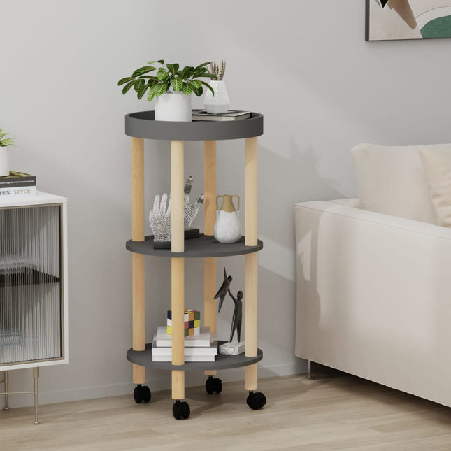 Carrello 3 Ripiani Grigio 38x38x82 cm Legno Multistrato e Pino