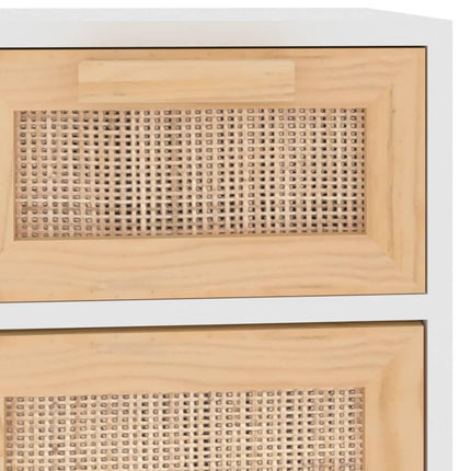 Credenza Bianca 60x30x75 cm Legno Massello Pino Rattan Naturale