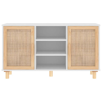 Credenza Bianca 105x30x60cm Legno Massello Pino Rattan Naturale