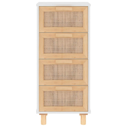 Credenza Bianca 40x30x90cm Legno Massello Pino Rattan Naturale