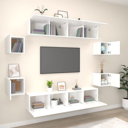 Set Mobili Porta TV 8pz Bianco in Legno Multistrato