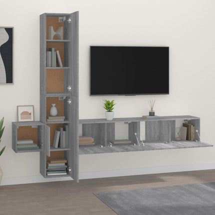 Set di Mobili Porta TV 5 pz Grigio Sonoma in Legno Multistrato