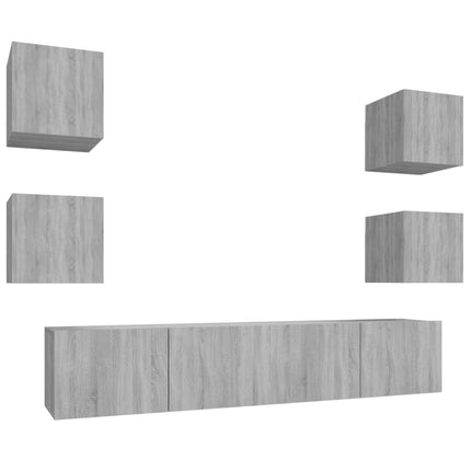 Set di Mobili Porta TV 6 pz Grigio Sonoma in Legno Multistrato