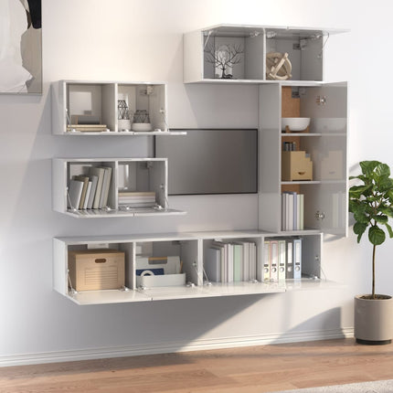 Set di Mobili Porta TV 6 pz Bianco Lucido in Legno Multistrato