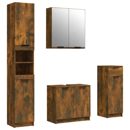 Set Mobili da Bagno 4 pz Rovere Fumo in Legno Multistrato