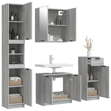 Set Mobili da Bagno 4 pz Grigio Sonoma in Legno Multistrato