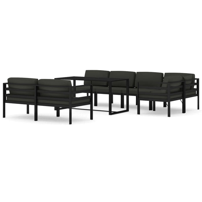 Set Divani da Giardino 8 pz con Cuscini in Alluminio Antracite