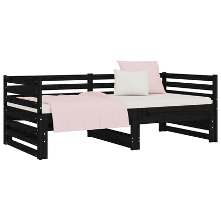 Dormeuse Estraibile Nera 2x(90x190) cm Legno Massello di Pino