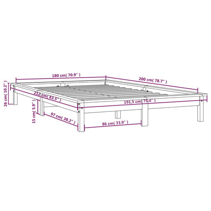 Giroletto Grigio 180x200 cm Super King Legno Massello di Pino