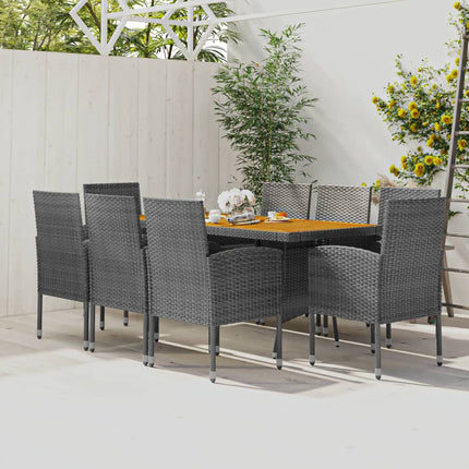 Set da Pranzo per Esterni 9 pz in Polyrattan Grigio