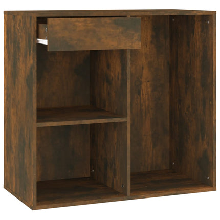 Toeletta con LED e Armadietto Rovere Fumo in Legno Multistrato