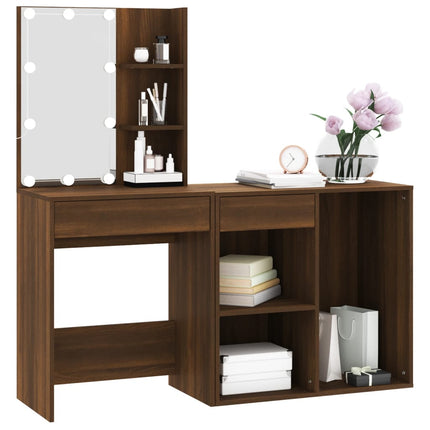 Toeletta con LED e Armadietto Rovere Marrone Legno Multistrato