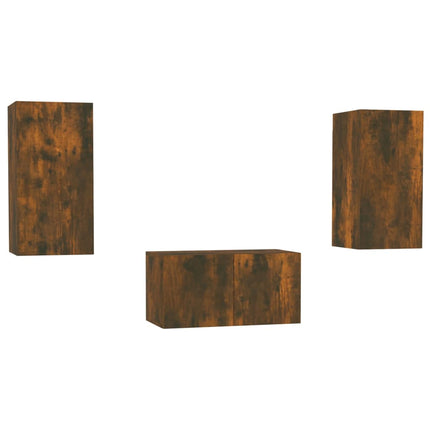 Set Mobili Porta TV 3 pz Rovere Fumo in Legno Multistrato