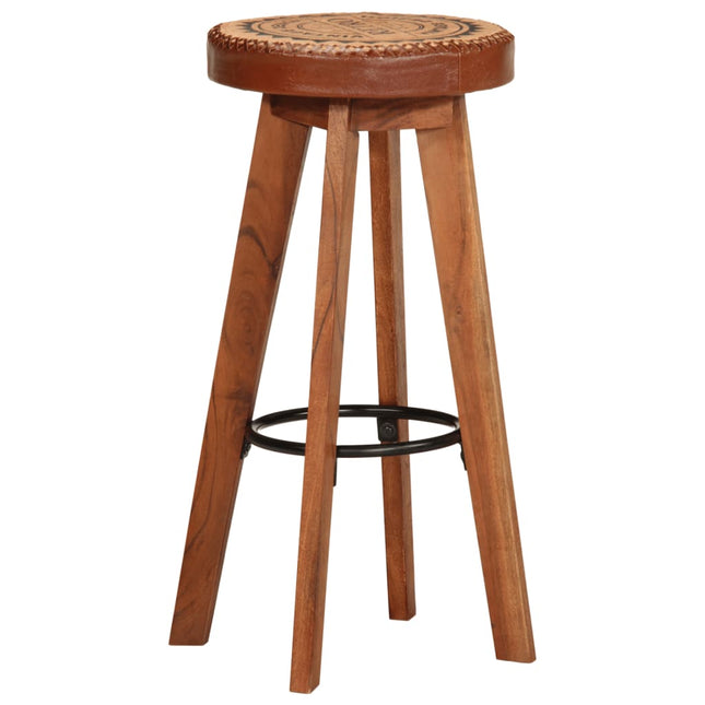 Sgabelli da Bar 2 pz in Vera Pelle e Legno Massello di Acacia