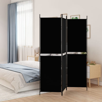 Divisorio a 3 Pannelli Nero 150x180 cm in Tessuto