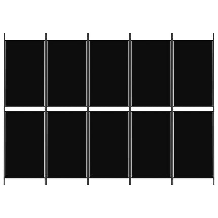 Divisorio a 5 Pannelli Nero 250x180 cm in Tessuto