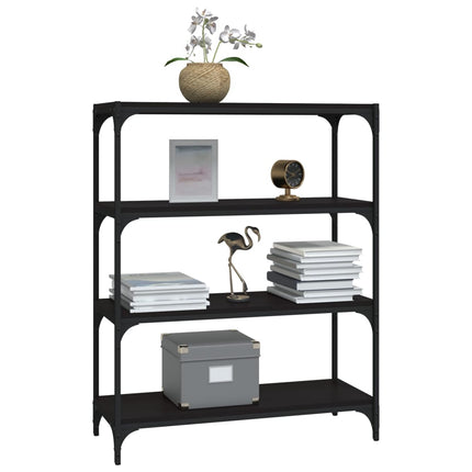 Mobile Porta Libri Nero 80x33x100cm Legno Multistrato e Acciaio