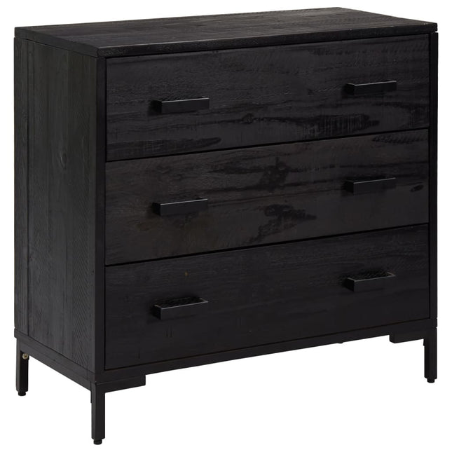 Cassettiera Nera 75x35x70 cm in Legno Massello di Pino
