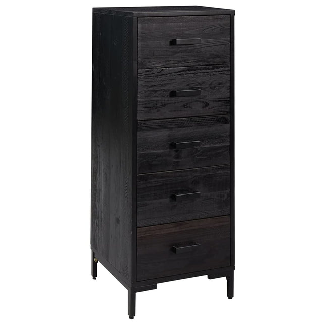 Cassettiera Nera 42x35x110 cm in Legno Massello di Pino