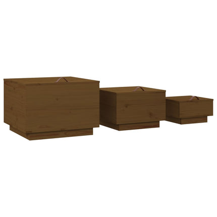 Contenitori Portaoggetti Coperchi 3pz ambra Legno Massello Pino