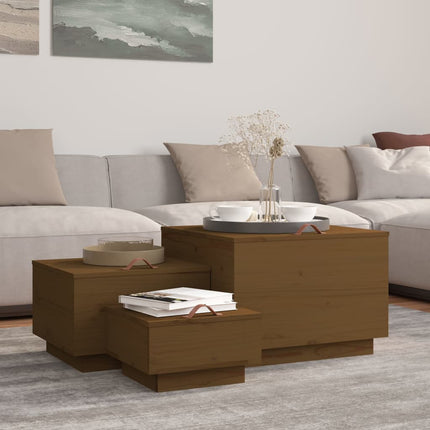 Contenitori Portaoggetti Coperchi 3pz ambra Legno Massello Pino
