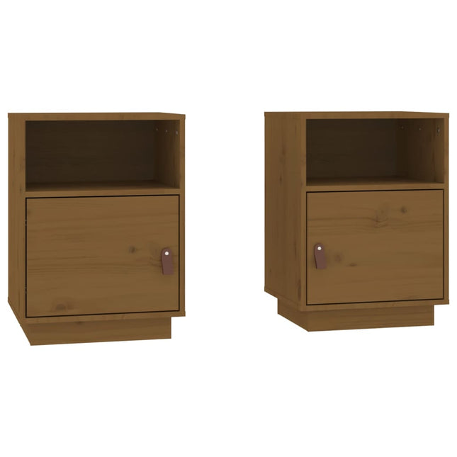 Comodini Ambrati 2 pz 40x34x55 cm in Legno Massello di Pino