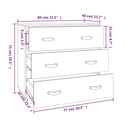 Credenza 80x40x75 cm in Legno Massello di Pino