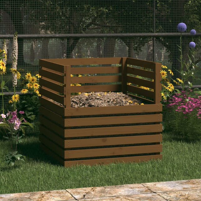 Compostiera Marrone Ambra 80x80x78 cm in Legno Massello di Pino