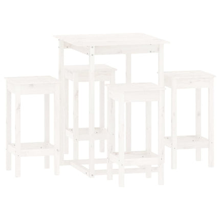 Set da Bar 5 pz Bianco in Legno Massello di Pino