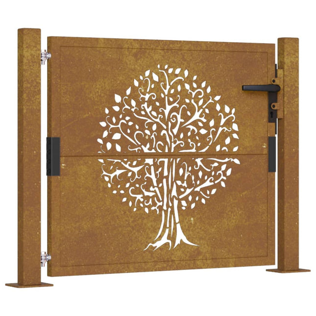Cancello da Giardino 105x80 cm in Acciaio Corten Design Albero