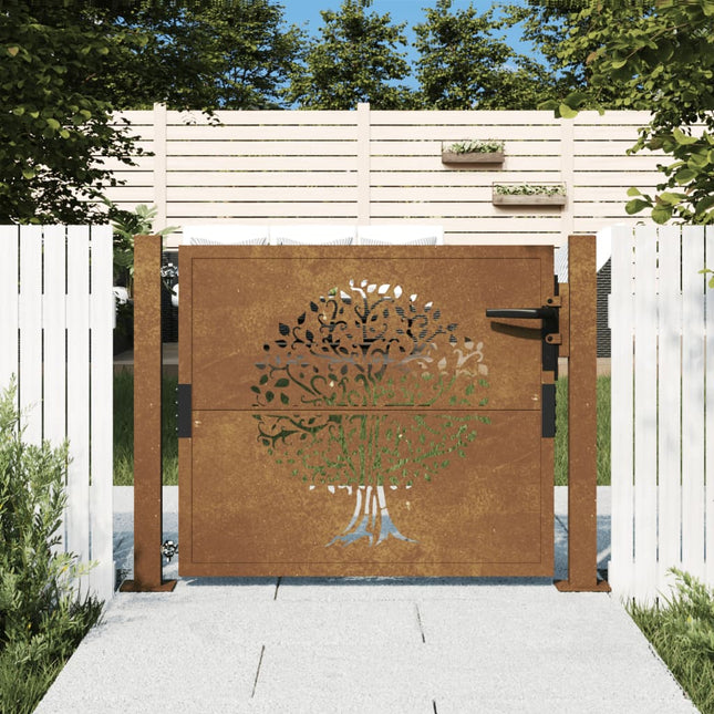 Cancello da Giardino 105x80 cm in Acciaio Corten Design Albero