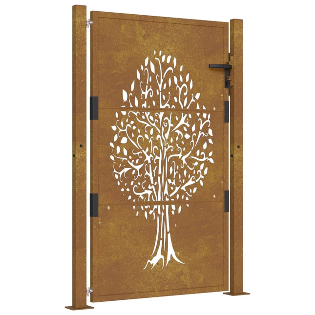 Cancello da Giardino 105x130 cm in Acciaio Corten Design Albero