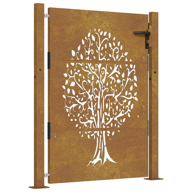 Cancello da Giardino 105x130 cm in Acciaio Corten Design Albero