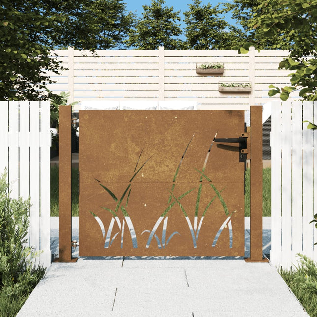 Cancello da Giardino 105x80 cm in Acciaio Corten Design Erba