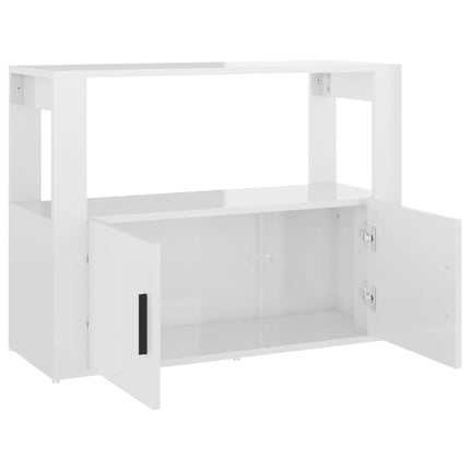 Credenza Bianco Lucido 80x30x60 cm in Legno Multistrato
