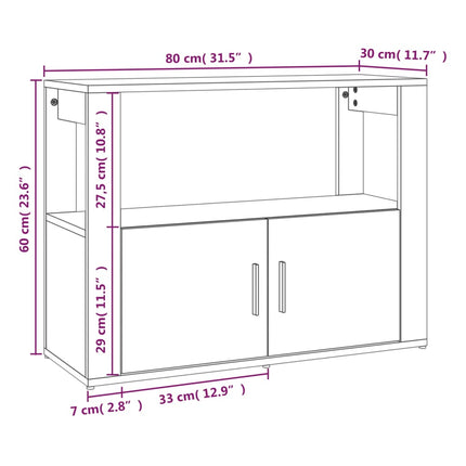 Credenza Bianco Lucido 80x30x60 cm in Legno Multistrato