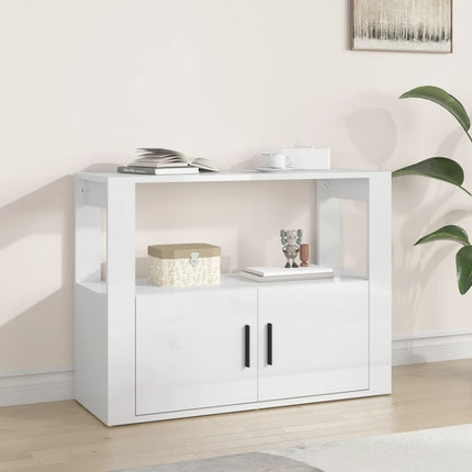Credenza Bianco Lucido 80x30x60 cm in Legno Multistrato