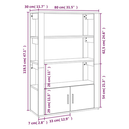 Credenza Bianco Lucido 80x30x119,5 cm in Legno Multistrato