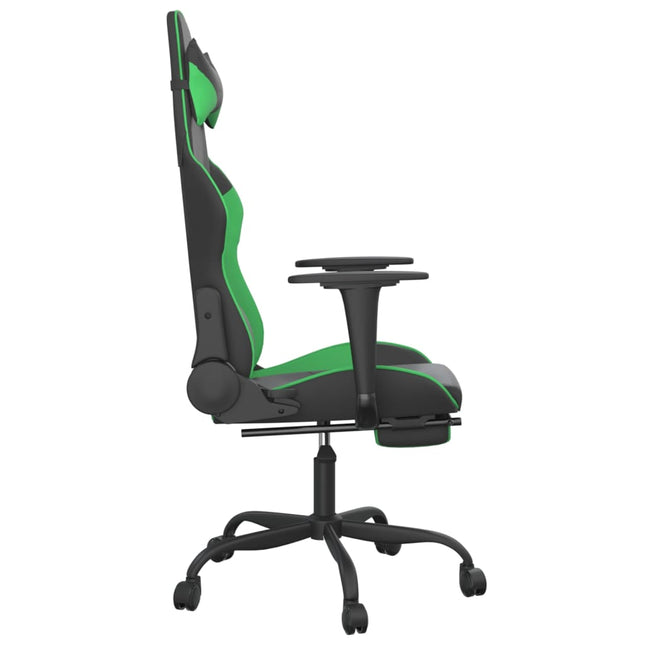 Sedia da Gaming con Poggiapiedi Nero e Verde in Similpelle