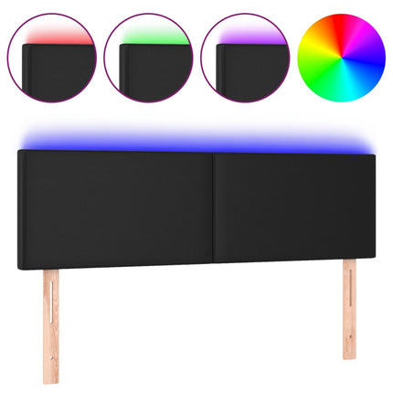 Testiera a LED Nera 144x5x78/88 cm in Similpelle