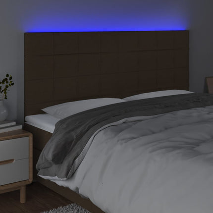 Testiera a LED Marrone Scuro 180x5x118/128 cm in Tessuto