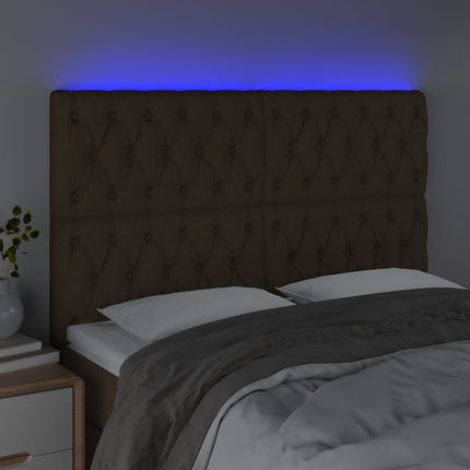 Testiera a LED Marrone Scuro 160x7x118/128 cm in Tessuto