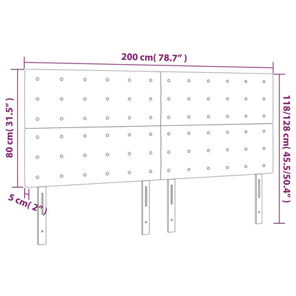 Testiera a LED Grigio Chiaro 200x5x118/128 cm in Tessuto