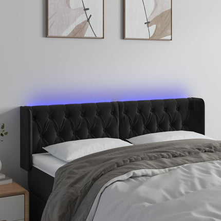 Testiera a LED Nera 147x16x78/88 cm in Velluto