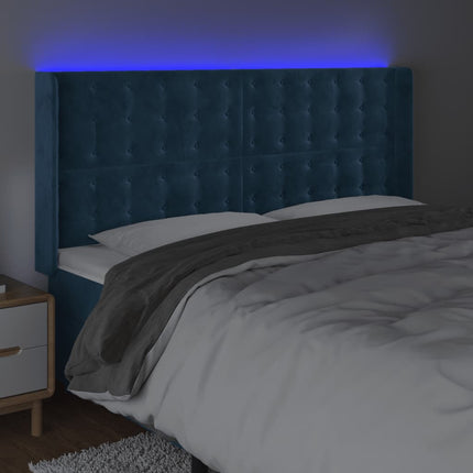 Testiera a LED Blu Scuro 203x16x118/128 cm in Velluto