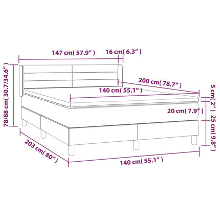 Giroletto a Molle con Materasso Grigio Chiaro 140x200cm Tessuto