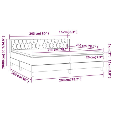 Giroletto a Molle con Materasso Grigio Chiaro 200x200cm Tessuto