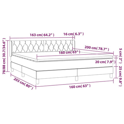 Giroletto a Molle con Materasso Verde Scuro 160x200 cm Velluto