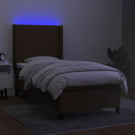 Letto a Molle Materasso e LED Marrone Scuro 90x190cm in Tessuto