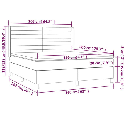 Letto a Molle con Materasso e LED Crema 160x200 cm in Tessuto
